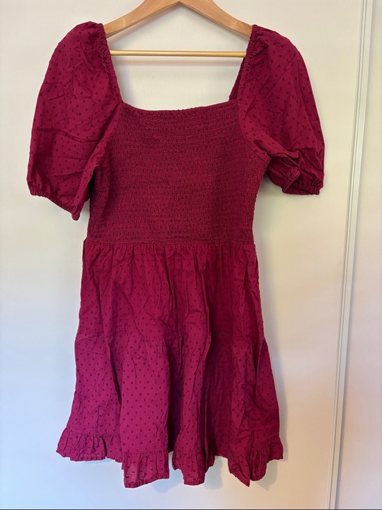 And Now This Dresses & Skirts - Cotton Milkmaid Dress Dark Red Maroon Size Large Smocked Peasant Cowgirl Western